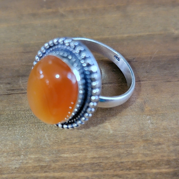 Native Orange Agate Gemstone Silver Ring Size 10 925 Womens Jewelry B… - Picture 4 of 5